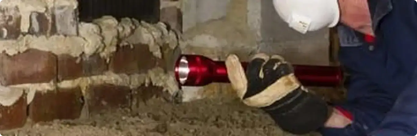 Pest control technician inspecting a crawl space for ant activity in Lyons, CO